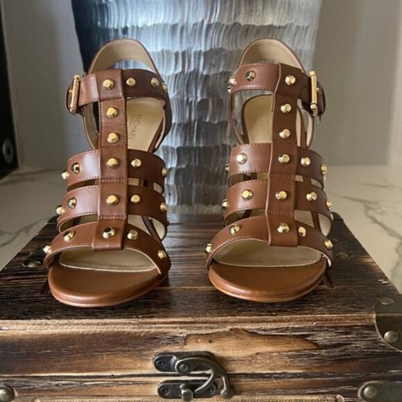 Michael Micheal Kors Jagger Studded Stiletto Sandals in Brown - Picture 4 of 9